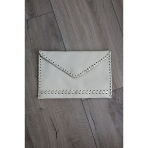 Laggo Cream Pebbled Leather Envelope Clutch Metallic Whipstitch Detail Bag